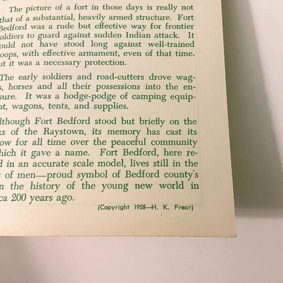 Vintage 1958 Fort Bedford Park and Museum Pennsylvania Travel Brochure Souvenir - Picture 6 of 10